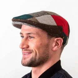 Hatman – Donegal Tweed Patch Flat Cap (Red Patch)