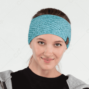 C.C Beanie Knitted Diagonal Stripe CrissCross Ptrn Headwrap (Steel Blue Mix)