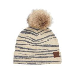 C.C HAT-3607 – Knitted Wool Blend Zebra Pattern Beanie with Pom (Beige)