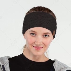 C.C Beanie Knitted Diagonal Stripe CrissCross Ptrn Headwrap (Black)