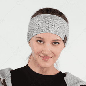 C.C Beanie Knitted Diagonal Stripe CrissCross Ptrn Headwrap (Light Grey Mix)