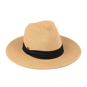 MCST02FEDNAT 300x300 - Modinno Collection - Paper Braid Fedora Hat with Fabric Band (Dark Natural/Black)