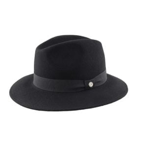 Flechet 1H43 Fedora Unisex O/S Wool felt hat with matching band and inner draw string (Black)