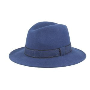 Flechet 1H48 Fedora Unisex O/S Wool Felt Hat Wide brim with Matching band black trim and inner draw string (Royal)
