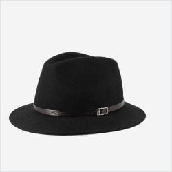 Flechet 1HS62 – Fedora Unisex O/S – Wool felt hat with leather band and inner draw string (Black)