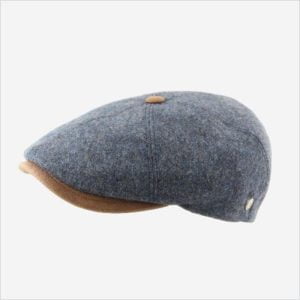 Flechet 1H76 Blue 100% pure wool cap with brown peak and top button – for men