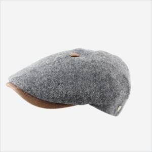 Flechet 1H76 Grey 100% pure wool cap with brown peak and top button – for men