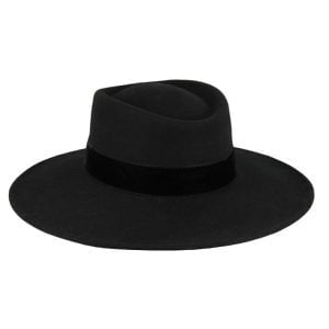 Flechet 2H123 Black 100% wool felt fedora women’s hat with matching band