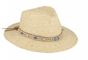 Flechet CEF 12 – 100% paper fedora with beaded/leather band; 2 1/4 inch brim   for Women -natural