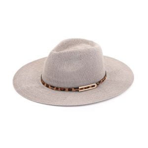 KP 011 LT TAUPE 300x300 - Knitted panama hat with fancy buckle in leopard trim band, Light Taupe