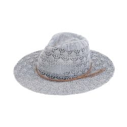 Horseshoe lace knitting panama hat with braided suede trim band, Light Grey
