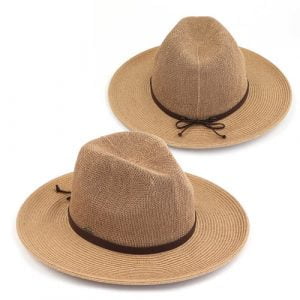 Panama straw sun hat with suede lace trim band, Toast