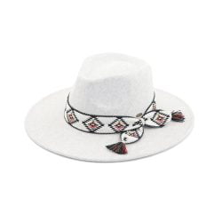 C.C WF-10 – Vegan Felt Panama Hat with Aztec Trim (Heather Oatmeal)