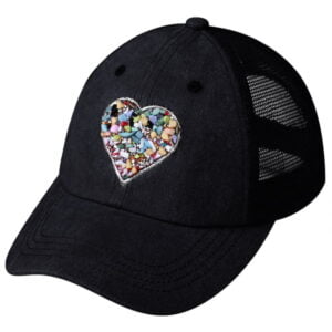 heart stone embellished cap – Black
