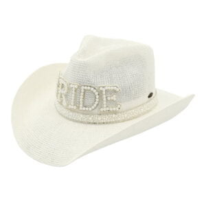 bride cowboy hat pearl embellishment – White-Clear