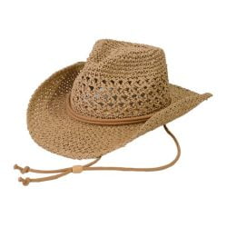 paper straw open weave cowboy hat w chin strap – dk Natural