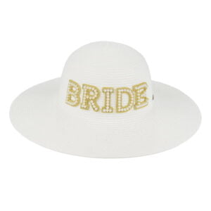 wide brim sun hat w pearls, glitter – bride – white