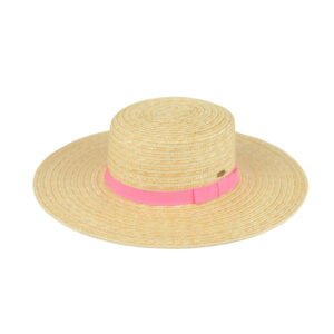 boater sunhat w GG band – Natural-Pink