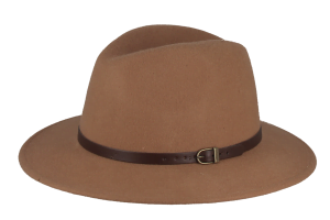 Flechet 1HS45 – Fedora Unisex O/S – Wool felt hat with leather band and inner draw string (Camel)