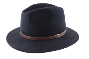 Flechet 1HS45 – Fedora Unisex O/S – Wool felt hat with leather band and inner draw string (Marine/Navy)