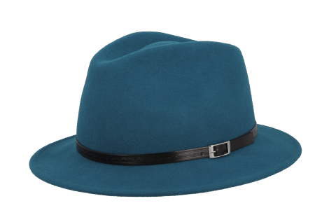 Flechet 1HS62 – Fedora Unisex O/S – Wool felt hat with leather band and inner draw string (Blue)