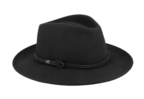 Flechet 2HS129 – Fedora Unisex O/S – Wool felt hat with twisted band – waterproof (Black)