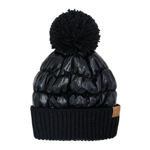 C.C HTS-3601 – Puffer Hat with Faux Fur Pom (Black)