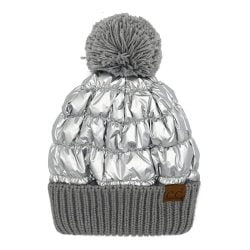 HTS3601 SILVER e1693338622779 250x250 - C.C HTS-3601 – Puffer Hat with Faux Fur Pom (Silver)