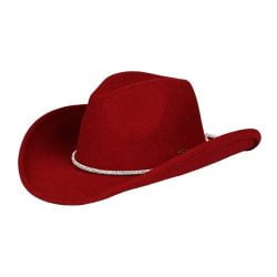 C.C VCC-0067 – Vegan Felt Cowboy Hat with Rhinestone String (Burgundy)