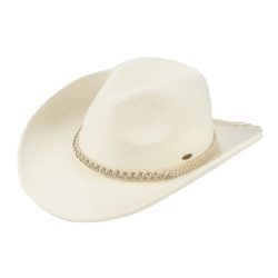 C.C VCC-0080 – Vegan Felt Cowboy Hat with Rhinestone String (Ivory)